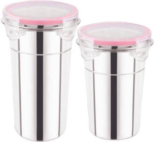 Osiya PINK Stainless Steel Lunch Box With Glass Tumbler -1000 ML 2 Containers Lunch Box