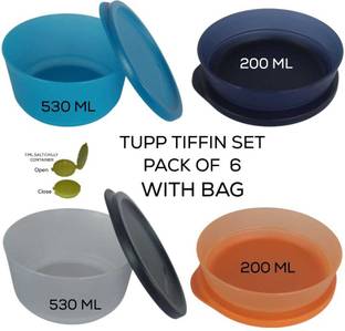 TUPPERWARE Tupp Tiffin Lunch Set, 4Container + 1Bag +1Salt pepper, (Pack of 6) 5 Containers Lunch Box