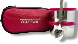 TORIVA Lunch Buddy Executive SET OF2 CARRY CONTAINERS(400 MLx2)+ZIPPER BAG+1 Spoon FREE 2 Containers Lunch Box