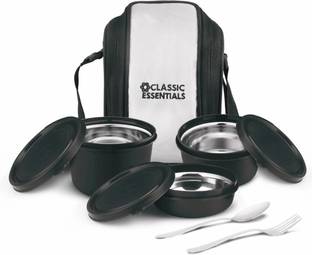 Classic Essentials Supreme Stainless Steel Lunch Box Set with Cutlery & Bag | Microwave Safe 3 Containers Lunch Box