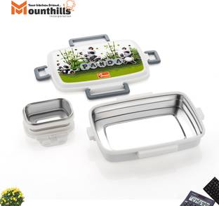 MOUNTHILLS Plastic & Stainless Steel Tengo Lunch Box For School Children With Sticker 2 Containers Lunch Box