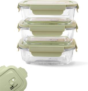 The Better Home Glass Tiffin Boxes Set of 3-Green|Microwave & Freezer Safe 3 Containers Lunch Box