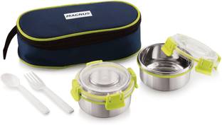 Magnus Clip Lock, Leak Proof Containers & Bag, Stainless Steel 2 Containers Lunch Box