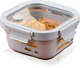 GLASAFE Grey Borosilicate Glass Tiffin with Protective Silicone Sleeve 520ml 1 Containers Lunch Box