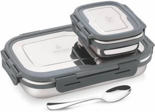 Dhara Stainless Steel BLAZE Tiffin 900ml and Inner Steel 200ml 2 Containers Lunch Box