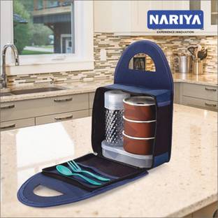 nariya NEW LUNCHBOX SET WITH 3 CONTAINER 1 BOTTLE SPOON SET AND CASSEROLE 3 Containers Lunch Box