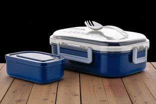 CONQUER Lunch Box with Spoon and Fork Office School Collage Lunch Box 2 Containers Lunch Box
