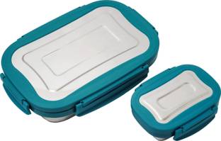 HALAR Stainless Steel Lunchbox With Free Lock Set For School, College and Office 2 Containers Lunch Box