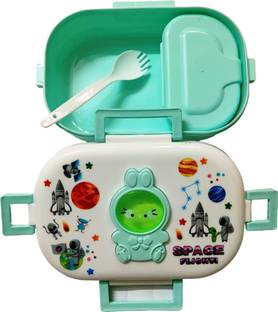 Gift Collection Kitty Design Plastic Lunch Box Container And Spoon. 4 Way Lock School Tiffin Box 1 Containers Lunch Box
