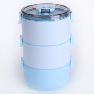 KUBER INDUSTRIES Insulated Plastic Lunch Box With 3 Compartments|3000 ML|HX0035097|Blue 3 Containers Lunch Box
