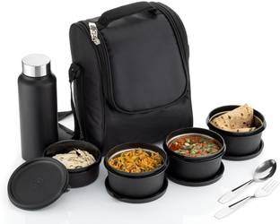 Flipkart SmartBuy 4 CONTAINER, 1 STEEL BOTTLE AND SPOON SET IN LUNCHBOX IN BLACK WITH BAG 5 Containers Lunch Box