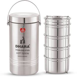 Dhara Stainless Steel Big Stainless Steel Insulated Tiffin Box 5 Containers Lunch Box