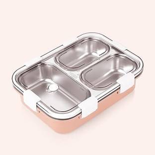 FLYUP Leak Proof 3 Compartment Stainless Steel Tiffin for Adult Kids 3 Containers 3 Containers Lunch Box