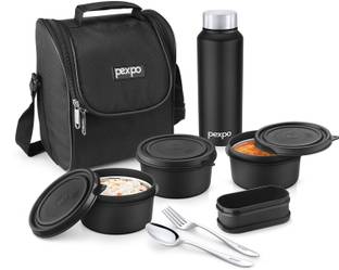pexpo Steel Meal Ultra with Containers (3*350ml), 1 Pickle Box, Bottle(750ml), & Spoon 3 Containers Lunch Box