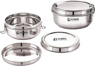 KUBER INDUSTRIES Lunch Box with Steel Separator Plate and Locking Clip 2 Containers Lunch Box