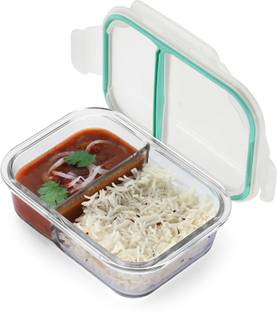 Oliveware Elite Microwave Safe Office Two Compartment Lunch Box Set | Borosilicate Glass 1 Containers Lunch Box