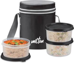 मिल्टन Softline Foodie Insulated Lunch Box, Set of 3, (280ml each), Black, Leak Proof 3 कंटेनर लंच बॉक्स