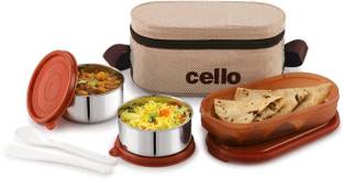 cello Lunch Box with Jacket 3 Containers Stainless Steel, Plastic Office Lunch Box