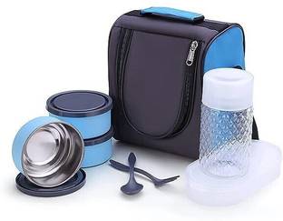Seville Classics Air-Tight Stainless Steel Lunch Box-with Bag for,Student,Women,Men,Girls 5 Containers Lunch Box