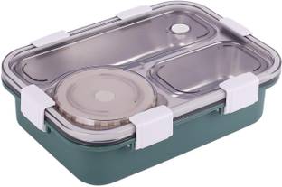 RSAL 3 Comp. Sealed Stainless Steel Lunch Box With Chopstick & Spoon Lid Office Food 1 Containers Lunch Box