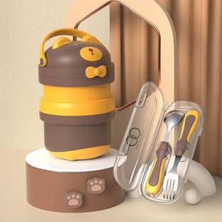 ONE AND ONLY Stainless Steel Bento with Spoon & Fork Set BPA-Free Tiffin for Gifting 2 Containers Lunch Box