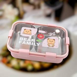Masox Store StainlessSteel 2Compartment Pink Bear Lunchbox 750ml _KYNEW211 2 Containers Lunch Box