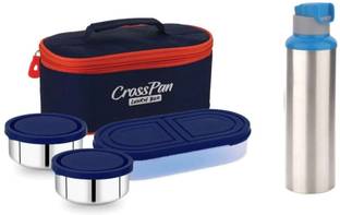 CrossPan Orra Double Decker Stainless Steel Lunch/Tiffin Box with Sleek Bottle (750ml) 3 Containers Lunch Box
