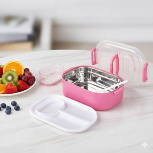 VSELL Lunch Box 3 Compartment Leakproof, Stainless Steel, With Spoon + FORK 3 Containers Lunch Box
