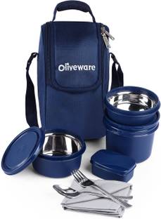 Oliveware Executive Micro Safe Lunch Box | 3 Stainless Steel Containers 3 Containers Lunch Box