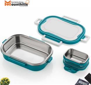 MOUNTHILLS 2 In 1 Plastic & Stainless Steel Flipto Lunch Box with 2 Containers 2 Containers Plastic, Stainless Steel Office Lunch Box