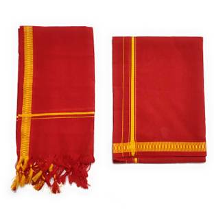 SHERHAAN Solid Red, Gold Lungi