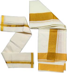JUPALAW Solid White, Gold Lungi