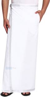 GOWRI TEX Woven White, Silver Lungi