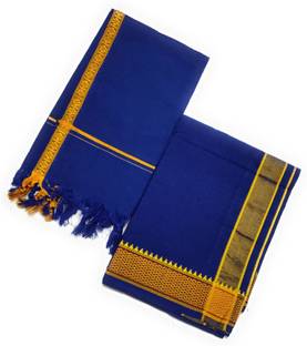 SHERHAAN Woven Blue, Gold Lungi