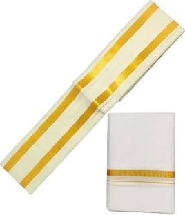 JUPALAW Solid, Striped White, Gold Lungi