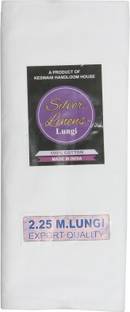 Silver Linens Solid, Floral Print White Lungi