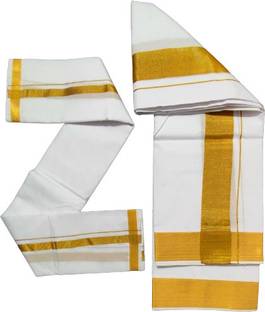 JUPALAW Solid White, Gold Lungi