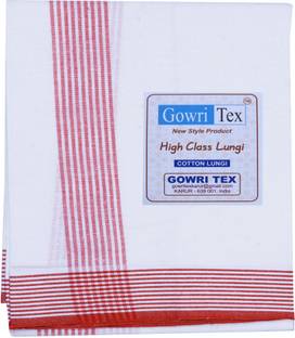 GOWRI TEX Striped White, Red Lungi
