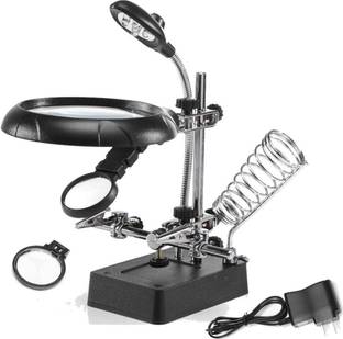 Corslet 3 In 1 Soldering Iron Stand Holder and Magnifying Glass 5 Led Auxiliary Clip Magnifier Repair- 3.5X 12X Lens Loupe 10x Stand Magnifier