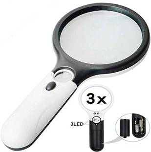 TNEMEC 3 LED Light Hand-Held Magnifier Glass for Reading Magnifying Glass Lens 45 x 3X Magnifier Glass