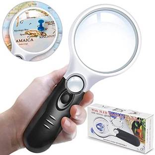 TNEMEC 3 Led Light, 3X & 45X Handheld Magnifying Glass for Reading, Jewellery Loupe, 3X , 45X 3 led Magnifier