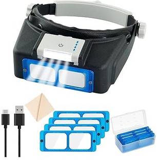 sdenterprises Headband Magnifier with Light, Rechargeable Magnifying Glasses for Close Work 1.5X - 3.5X Magnifying Headset with 4 Lenses Headband Magnifier