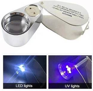 uptodatetools 40X Metal Illuminated Jewelry Loop Magnifier, Magnifying Glass with LED Light Pocket Folding Jewelers Loupe for Currency Detecting Jewlers Identifying Type Lupe 40X Jewelry Loop Magnifier, Magnifying Glass with LED Light Pocket Folding
