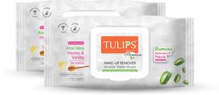 Tulips Premium Makeup Remover Micellar Water Wipes, Cleanses & Soothes Skin Makeup Remover