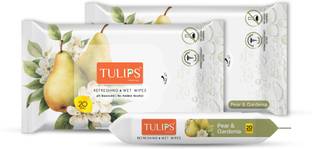 Tulips Wet Wipes, Pear & Gardenia, Cleansing Face Wipes I Face TIssues for Women & Men, Makeup Remover