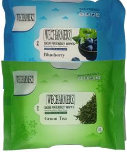 WECHARMERZ Makeup Remover Wipes - Moisturizing & Gentle Cleansing! Blueberry & Green Tea Makeup Remover