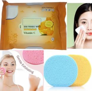 Facejewel 2pcsMakeup Removal Reusable Cleansing Pads & 25pcs Makeup Remover Wipes Makeup Remover