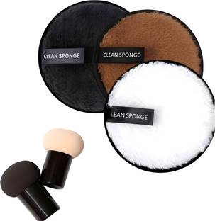 glowease Combo of 3 Makeup remover and two mushroom puff Makeup Remover
