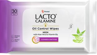 Lacto Calamine Oil Control Wipes with Neem,Vitamin B3 and Aloe Vera-No Parabens Alcohol Free Makeup Remover