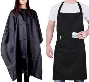 Uniqon (Set Of 2 Pcs) Unisex Nylon Waterproof Machine Washable & Comfortable Halter Neck Bib Apron Extra Long Ties With Pocket And Hairdressing Hair Cutting Sheet For Barbers Salon And Parlour, Kitchen Chefs, Waiters, Restaurants Cafe And Professional Use Home Apron Cape Makeup Apron